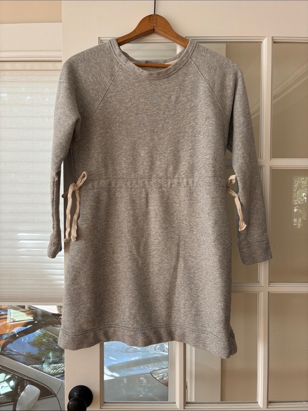 Athleta Light Heather Gray Long-Sleeve Sweatshirt Dress with Side Ties